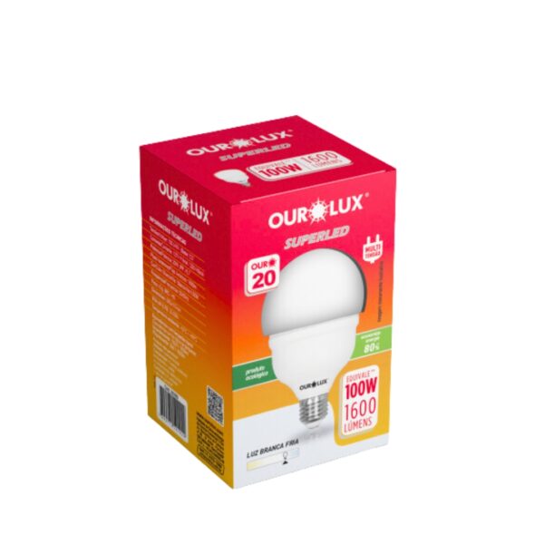 lampada 20w superled alta potencia bivolt 1600 lm e27 6500k ourolux cx/50pc 20350