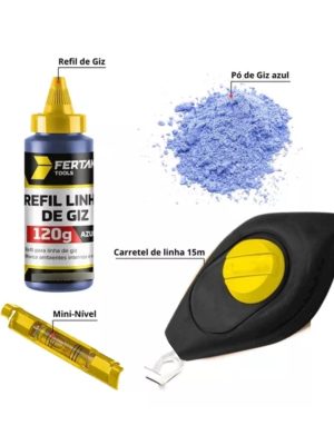 carretel de linha com giz 15m tubo com giz 120g mini nível azul fertak carretel de linha com giz 15m tubo com giz 120g mini nível azul fertak