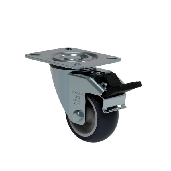 rodizio giratório 3" 312(capacidade 60kg) roda cinza com chapa e freio