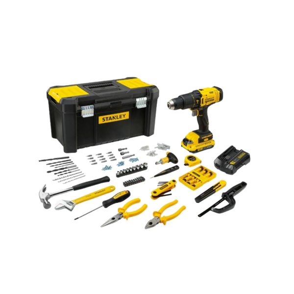 combo parafusadeira furadeira de impacto a bateria 20v com 119 acessórios maleta e carregador bivolt stanley scd711c1h br