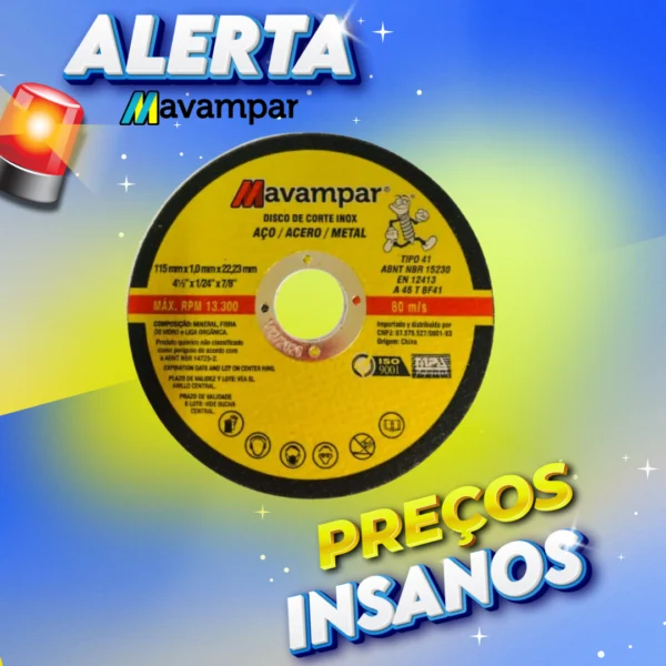 kit 50 peças disco de corte inox 4.1/2" a46 bf41 mavampar