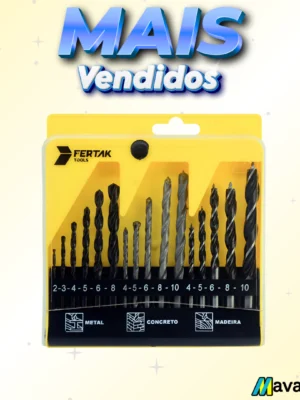 jogo de brocas madeira/concreto/metal 16 peças fertak