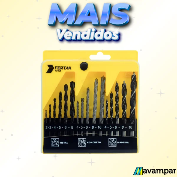 jogo de brocas madeira/concreto/metal 16 peças fertak jogo de brocas madeira/concreto/metal 16 peças fertak