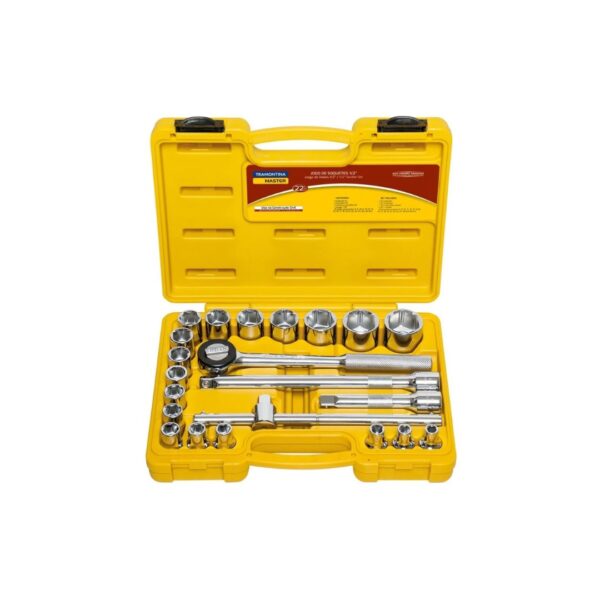jogo soquetes sextavados 1/2" tramontina master aço crv 22 peças