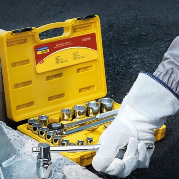 jogo soquetes sextavados 1/2" tramontina master aço crv 22 peças jogo soquetes sextavados 1/2" tramontina master aço crv 22 peças