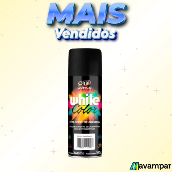 tinta spray preto fosco 340ml/190g orbispray