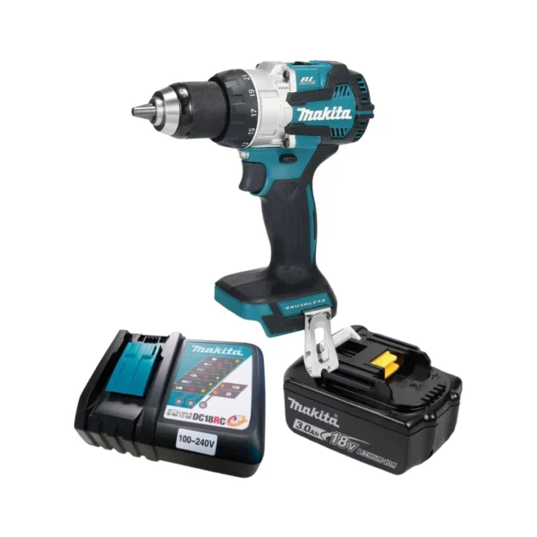 parafusadeira furadeira de impacto +1 bateria 1830b 3ah 18v + carregador dc18rc makita dhp489z promo