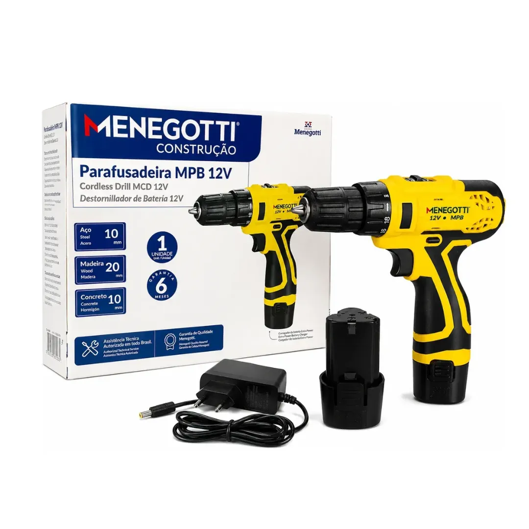 parafusadeira furadeira mpb 12v À bateria menegotti bivolt parafusadeira furadeira mpb 12v À bateria menegotti bivolt