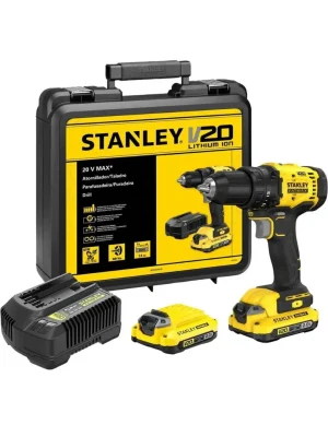parafusadeira e furadeira 13mm 20v stanley sbd710c2 br 2 baterias 1 carregador e maleta