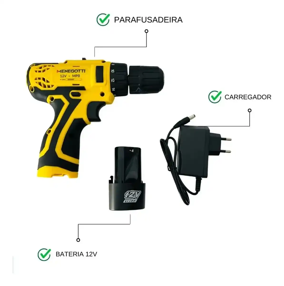 parafusadeira furadeira mpb 12v À bateria menegotti bivolt parafusadeira furadeira mpb 12v À bateria menegotti bivolt